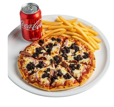 7" Bbq Sizzler Pizza, Fries & Drink 