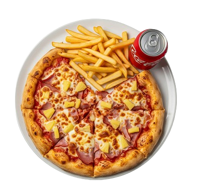 7" Hawaiian Pizza, Fries & Drink 