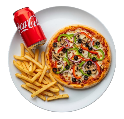 7" Veggie Pizza, Fries & Drink 